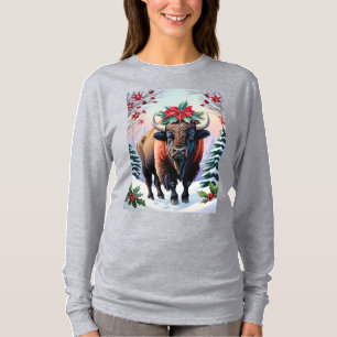 Weihnachtsbison mit großen Hörnern Schnee & Weihna T-Shirt