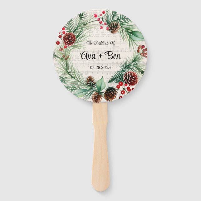 Weihnachtsblatt Music Red Berry Wreath Wedding Fächer (Vorderseite)
