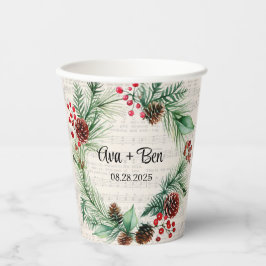 Weihnachtsblatt Music Red Berry Wreath Wedding Pappbecher