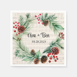 Weihnachtsblatt Music Red Berry Wreath Wedding Serviette