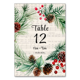 Weihnachtsblatt Music Red Berry Wreath Wedding Tischnummer