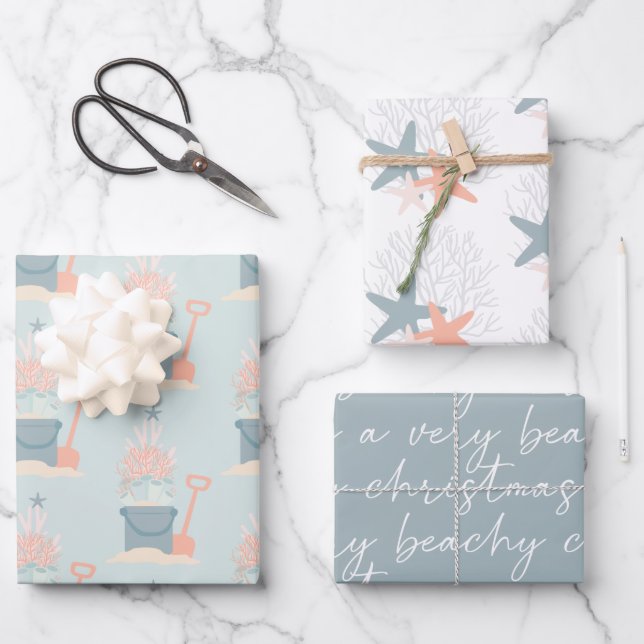 Weihnachtsblätter am Meer Geschenkpapier Set (Vorderseite)