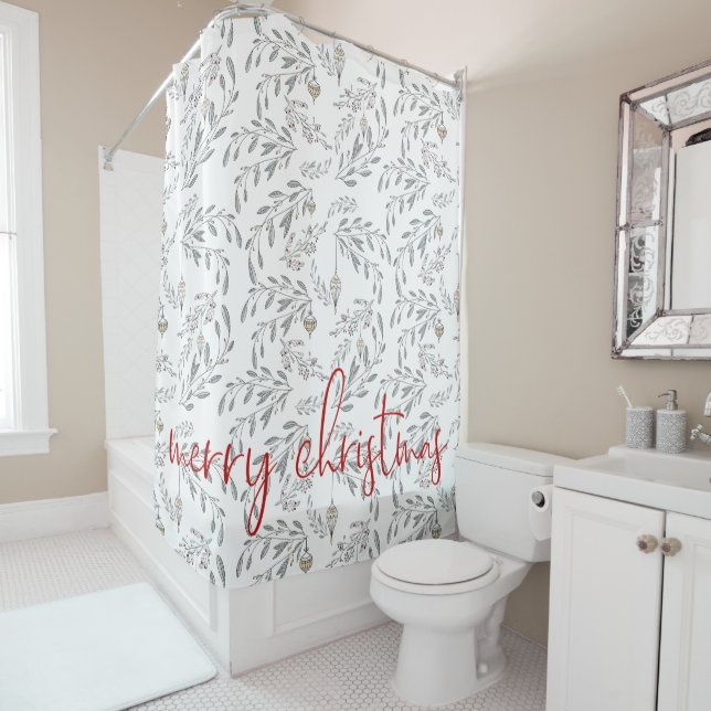Weihnachtsblätter und Berries Duschvorhang (Beispiel)