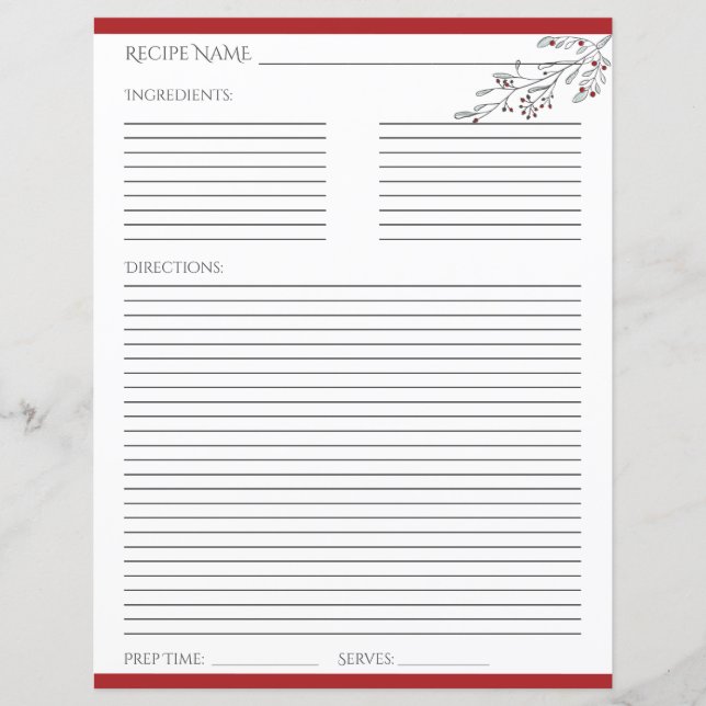 Weihnachtsblätter und Berries Rezept Card (Vorderseite)