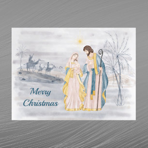 Weihnachtsblau christliche religiöse Aquarellmaler Feiertagspostkarte