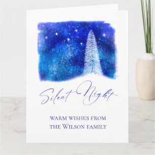 Weihnachtsblau und weiß Stille Nacht Schneebaum Karte