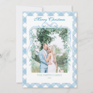 Weihnachtsblaue Gingham-Girlande Grandmillenial Feiertagskarte