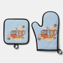 weihnachtsblaue Kaffeestil  Ofenhandschuh & Topflappen-Set