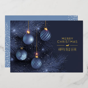 Weihnachtsblaue Ornamente Gold Folieneinladung