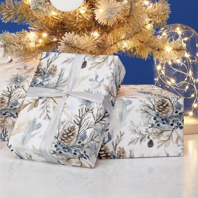 Weihnachtsblaue Zapfen   Geschenkpapier (Feiertage)