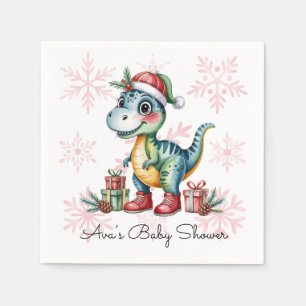 Weihnachtsblauer Dino und Geschenke Junge Baby-Par Serviette