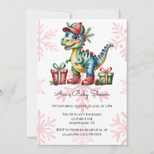 Weihnachtsblauer Dino und Geschenke Jungen-Baby-Pa Einladung