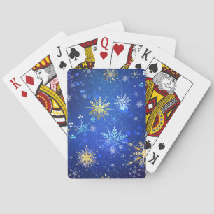 Weihnachtsblauer Hintergrund mit goldenen Schneefl Spielkarten