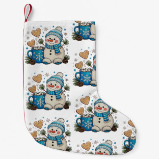 Weihnachtsblauer Schneemann Winter Heiße Schokolad Kleiner Weihnachtsstrumpf
