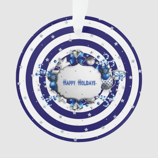 Weihnachtsblauer Streifen Ornament (Vorderseite)