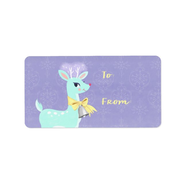 Weihnachtsblauer Vintager Rentiersticker Adressaufkleber (Vorne)