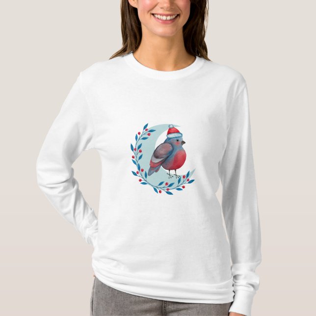 Weihnachtsblauer Vogel auf dem Mond T-Shirt (Vorderseite)