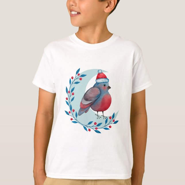 Weihnachtsblauer Vogel auf dem Mond T-Shirt (Vorderseite)