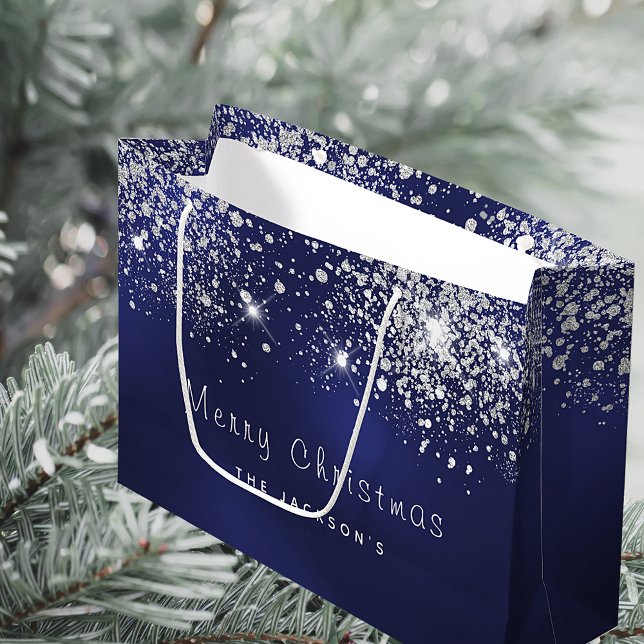 Weihnachtsblauer weißer Glitzer Große Geschenktüte (Von Creator hochgeladen)