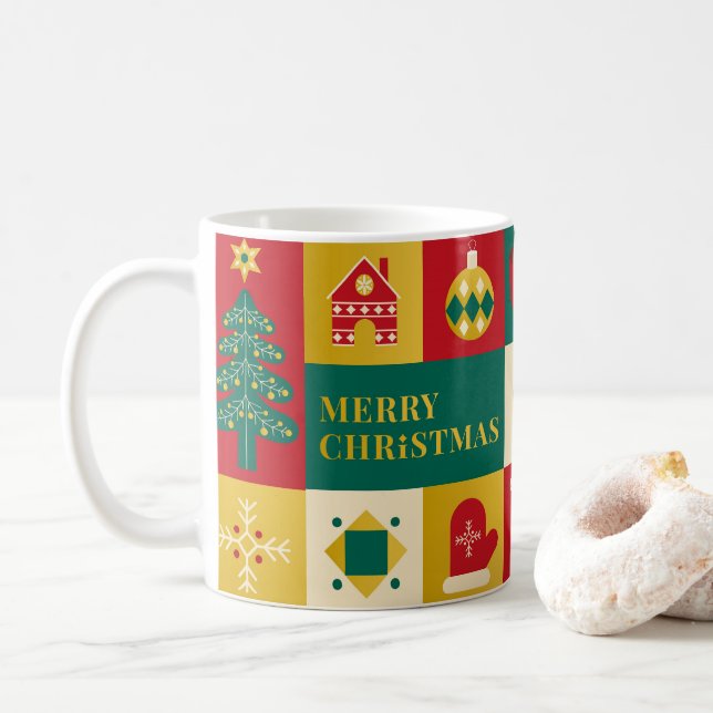 Weihnachtsblockmuster im Bauhaus-Stil Kaffeetasse (Mit Donut)