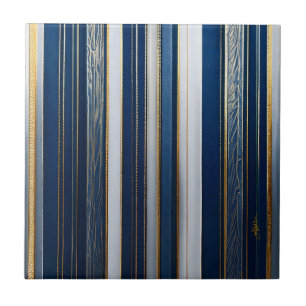 Weihnachtsblues Streifen Blau Weiß Gold Fliese