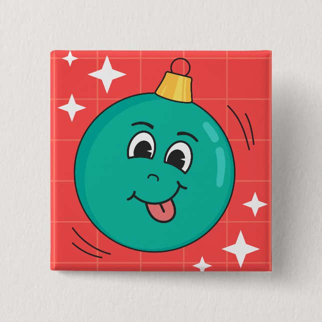 Weihnachtsblume Gesicht Lächeln glückliche Retro-C Button (Vorderseite)