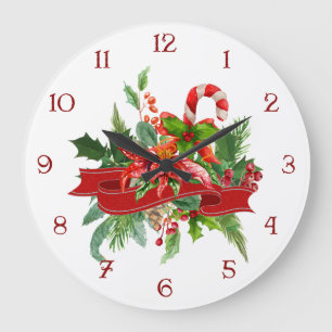 Weihnachtsblume, Ribbon und Candy Cane Große Wanduhr