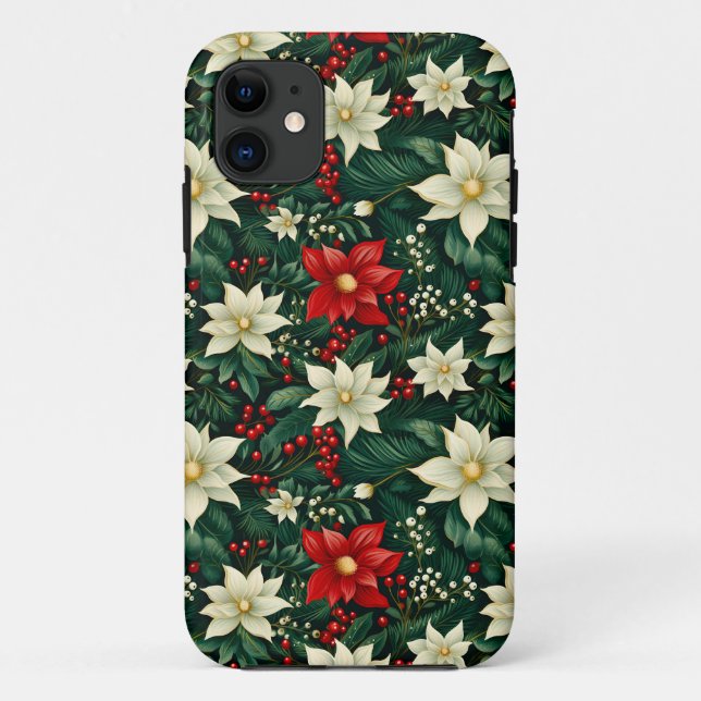 Weihnachtsblumen-Muster  Case-Mate iPhone Hülle (Rückseite)