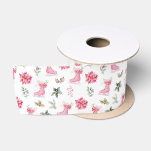 Weihnachtsblumen Rosa Schlittschuhe Satinband
