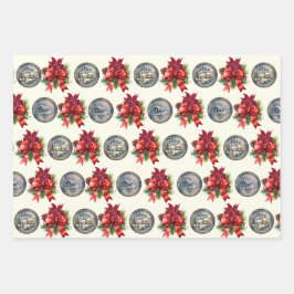 Weihnachtsblumen und -haus geschenkpapier set