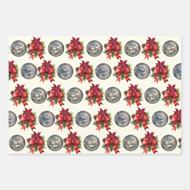 Weihnachtsblumen und -haus geschenkpapier set (Vorderseite)