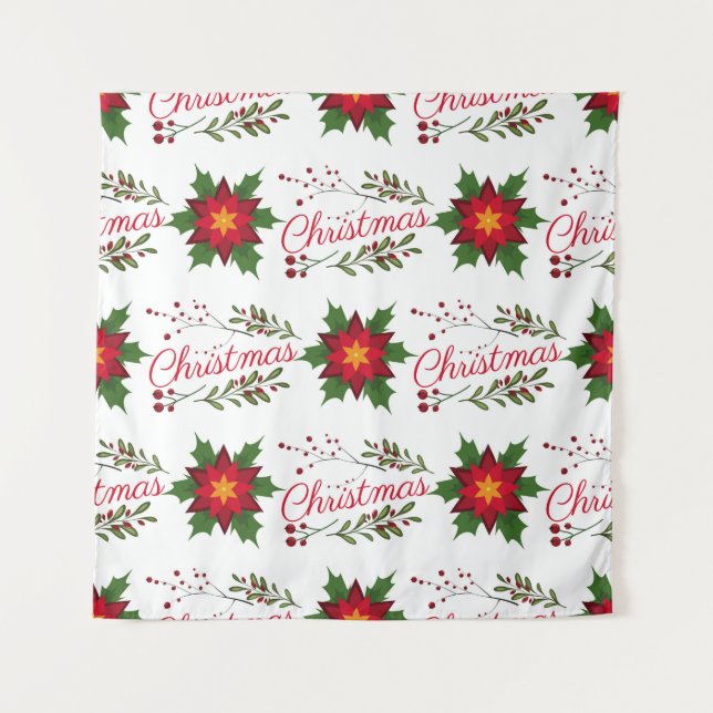 Weihnachtsblumenkranz Wintermauerwerk Wandteppich (Vorderseite)