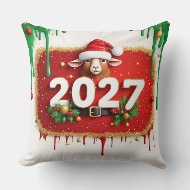 Weihnachtsbock mit Immergrün-Kranz Kissen (Vorderseite)