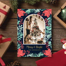 Weihnachtsbogen Foto Botanisch Rot Floral Gold Folien Feiertagskarte