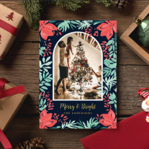 Weihnachtsbogen Foto Botanisch Rot Floral Gold Folien Feiertagskarte
