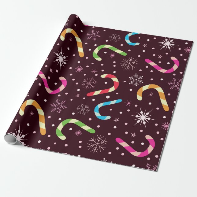 Weihnachtsbonbons und Schneeflocken Geschenkpapier (Ungerollt)
