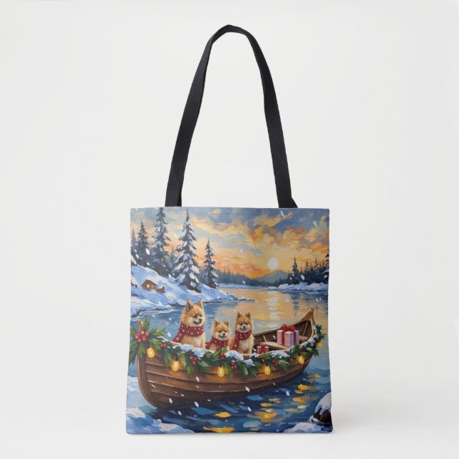 Weihnachtsboot-Feier mit Pomeranian (Vorderseite)