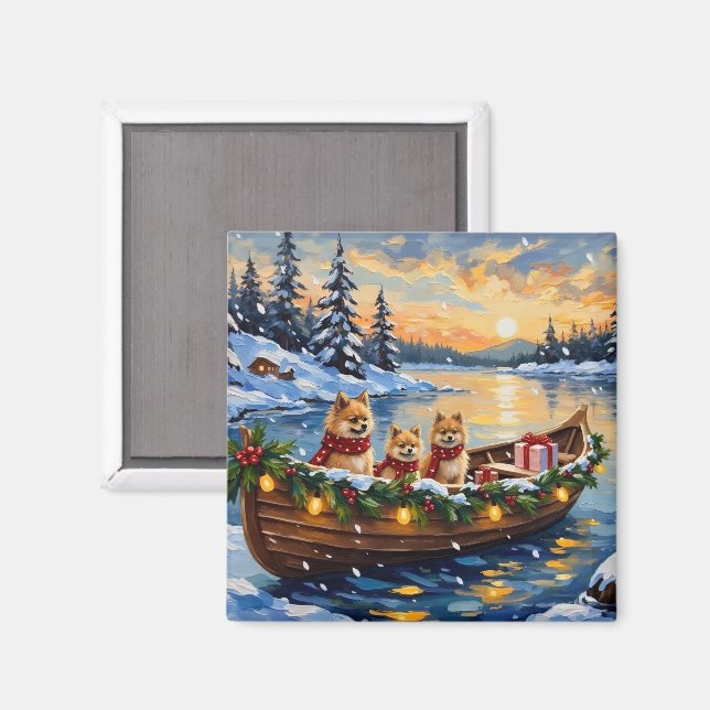 Weihnachtsboot-Feier mit Pomeranian Magnet (Vorderseite/Rückseite)