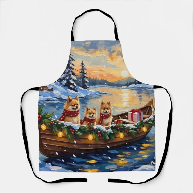 Weihnachtsboot-Feier mit Pomeranian Schürze (Vorderseite)