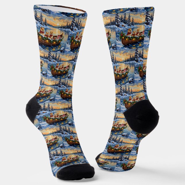 Weihnachtsboot-Feier mit Pomeranian Socken (Gewinkelt)