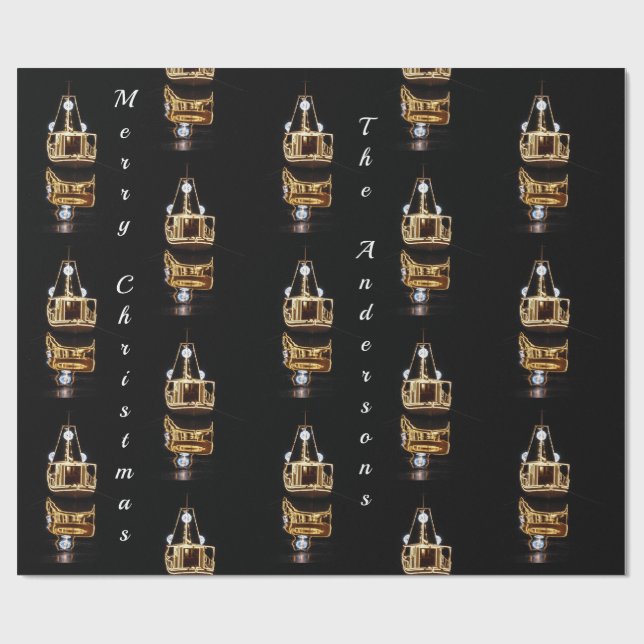 Weihnachtsboot mit goldener Beleuchtung Geschenkpapier (Flach)