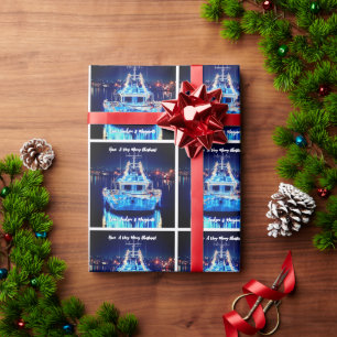 Weihnachtsboot mit weißem Licht Geschenkpapier