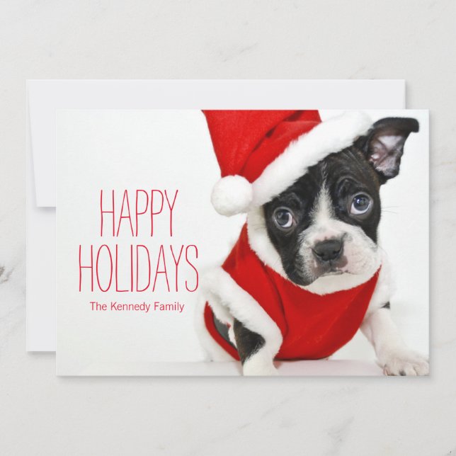 Weihnachtsboston-Terrier Feiertagskarte (Vorderseite)