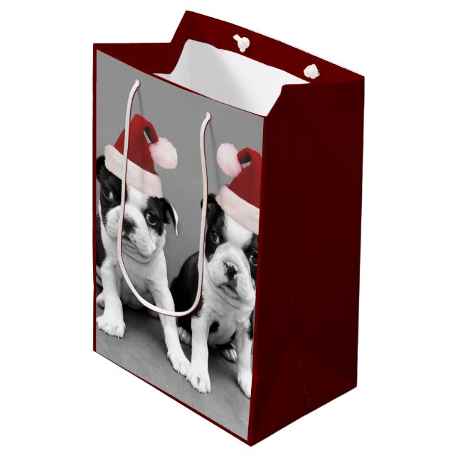 Weihnachtsboston-Terrier-mittlere Geschenk-Tasche Mittlere Geschenktüte (Vorderseite Schrägansicht)
