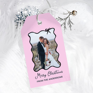 Weihnachtsbow Schwarz-Rosa-Foto Geschenkanhänger