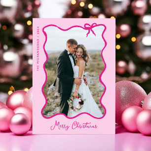 Weihnachtsbow   Wavy Pink Foto Frame Feiertagskarte