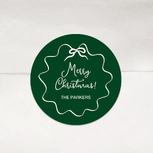 Weihnachtsbow   Wavy Whimsical Green und White Runder Aufkleber