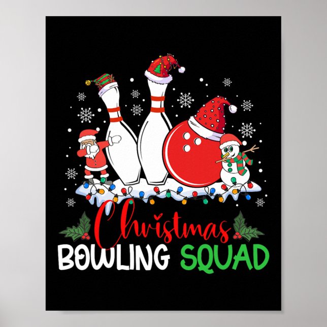 WeihnachtsBowling Squad Xmas Lights Santa Bowling Poster (Vorne)