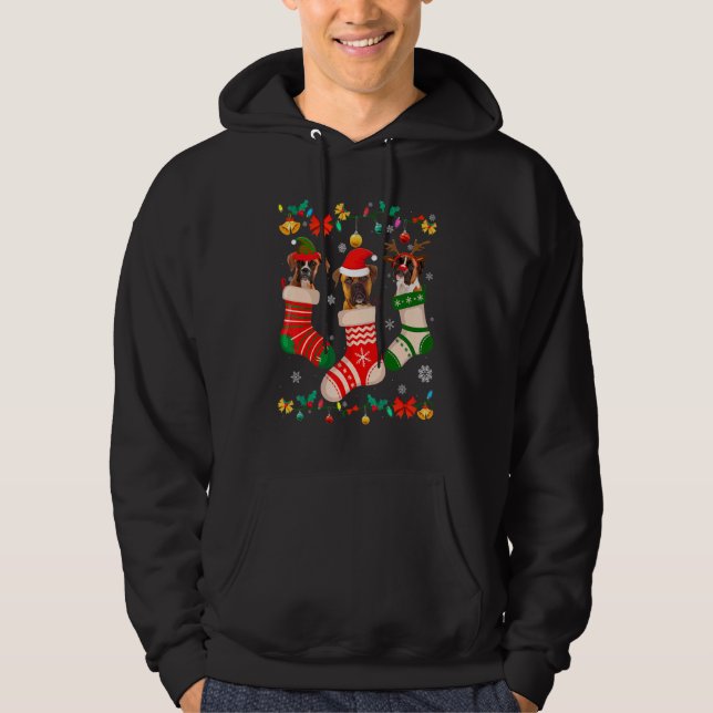 Weihnachtsboxer Sock Xmas Rentier Santa ELF Hund Hoodie (Vorderseite)