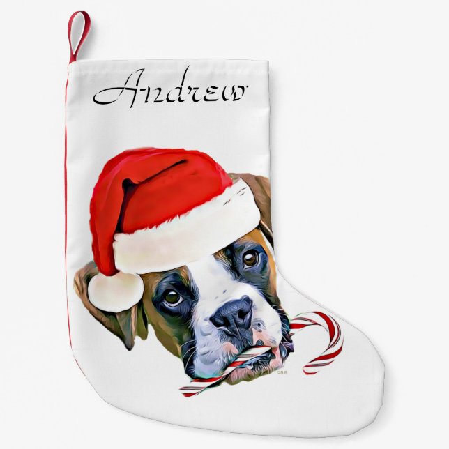 Weihnachtsboxer-Welpenhundepersonalisierter Kleiner Weihnachtsstrumpf (Vorderseite)